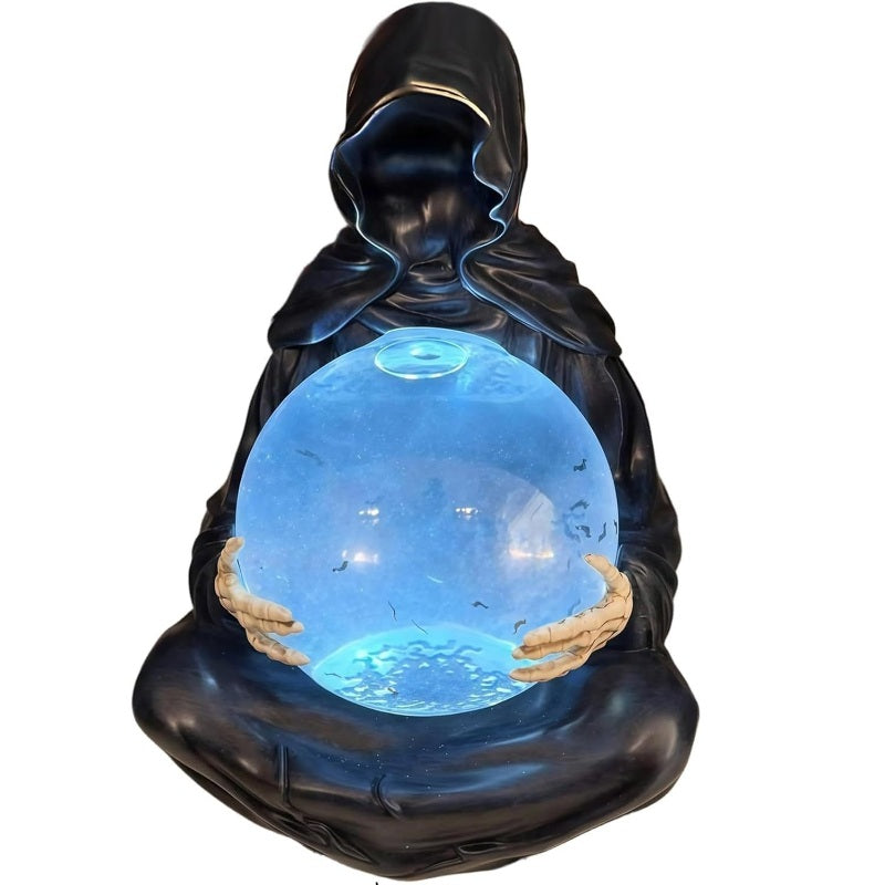Halloween Grim Reaper Crystal Ball – Spooky Death God Ornament for Haunted House Party Decorations and Creepy Holiday Celebrations