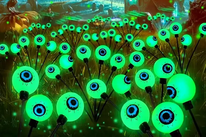 Halloween Eyeball Solar Lights – Pack Firefly Stake Lights with 6 Heads for Garden, Lawn, Patio, Festival Decoration