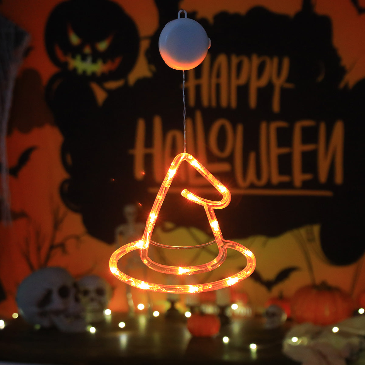 Halloween LED Hanging Lights – Battery-Powered Spooky Bat and Ghost Eye Ornaments for Festive Room, Living Room, and Party Decorations