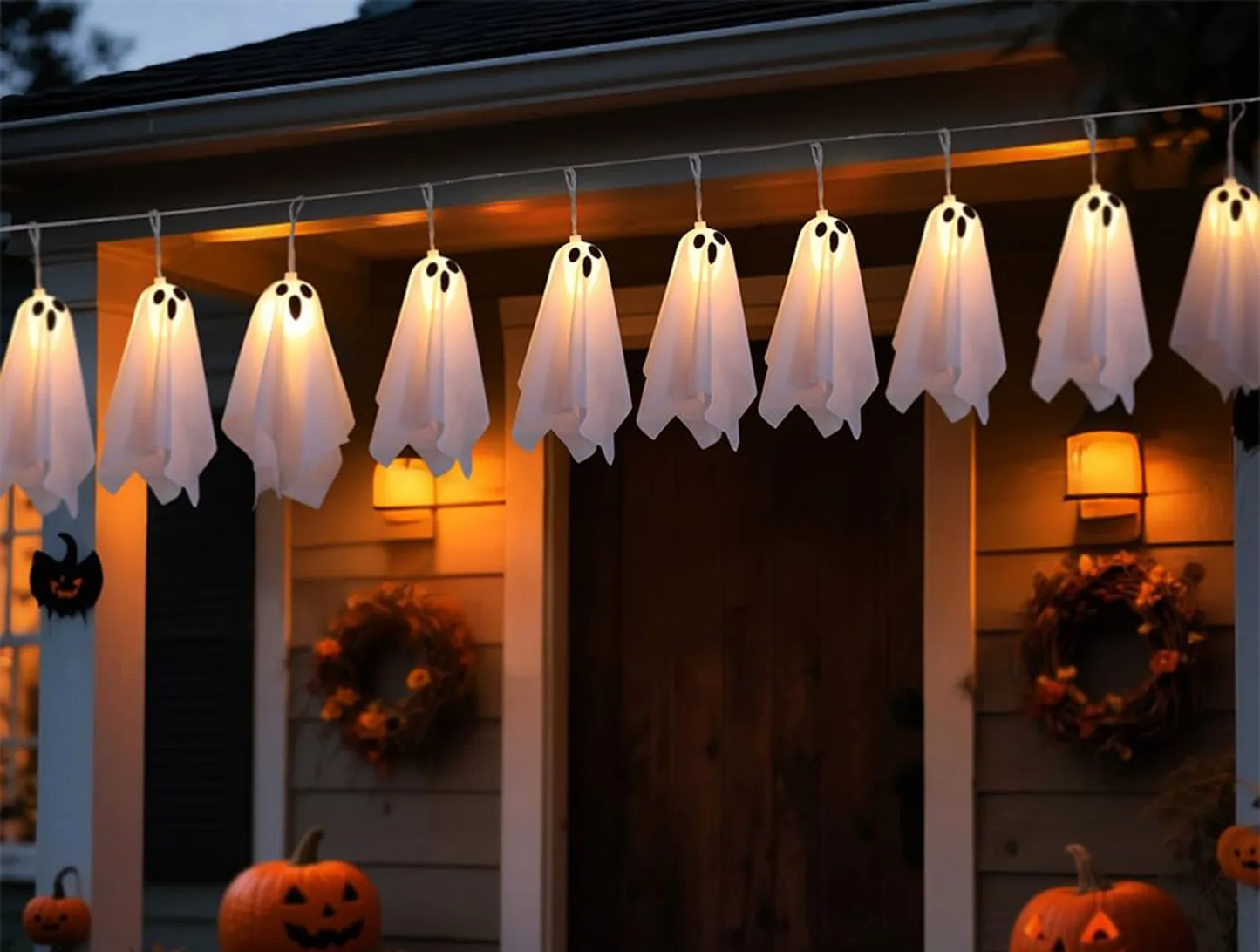 Halloween Hanging Ghost Decorations – Light-Up Flying Ghost Ornaments with Luminous Glow for Trees, Courtyards, Windows, and Haunted Houses