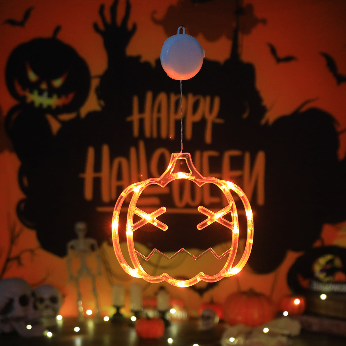 Halloween LED Hanging Lights – Battery-Powered Spooky Bat and Ghost Eye Ornaments for Festive Room, Living Room, and Party Decorations