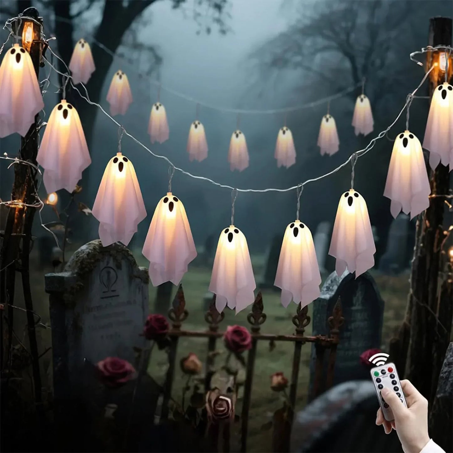 Halloween Hanging Ghost Decorations – Light-Up Flying Ghost Ornaments with Luminous Glow for Trees, Courtyards, Windows, and Haunted Houses
