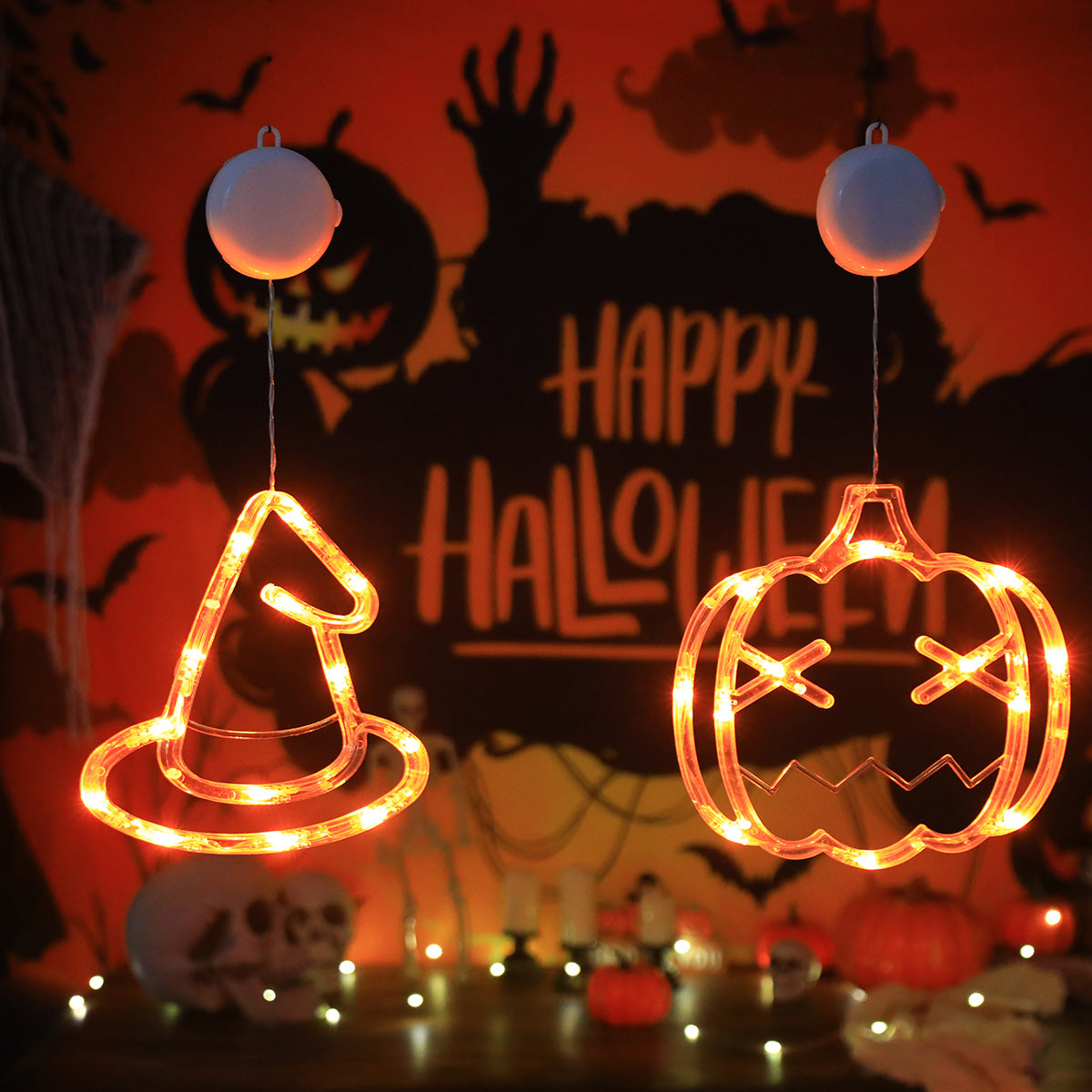 Halloween LED Hanging Lights – Battery-Powered Spooky Bat and Ghost Eye Ornaments for Festive Room, Living Room, and Party Decorations