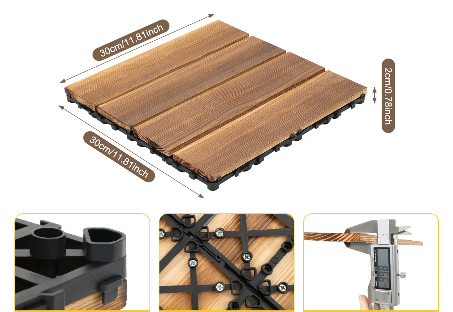 Interlocking Wood Flooring Tiles – 36-Pack 30x30cm DIY Floor Renovation System for Indoor/Outdoor Areas, Easy Click-Lock, Durable, Stylish Deck or Patio Upgrade