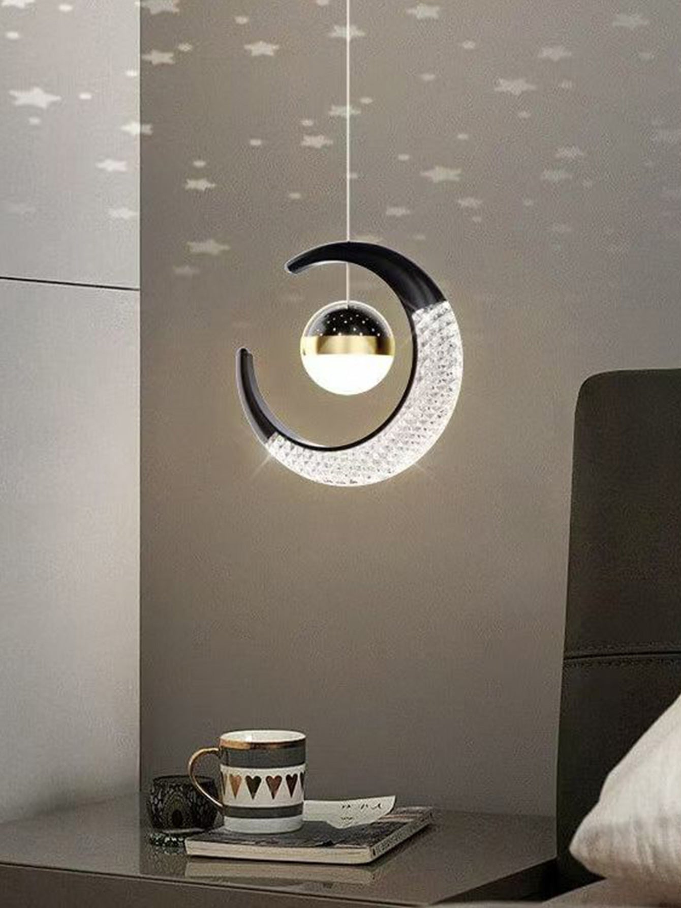 Modern Gold Moon Pendant Chandelier – Adjustable Acrylic Lampshade for Dining Room or Bedroom, High-Translucent Bedside Hanging Lamp with Elegant Luxury Design