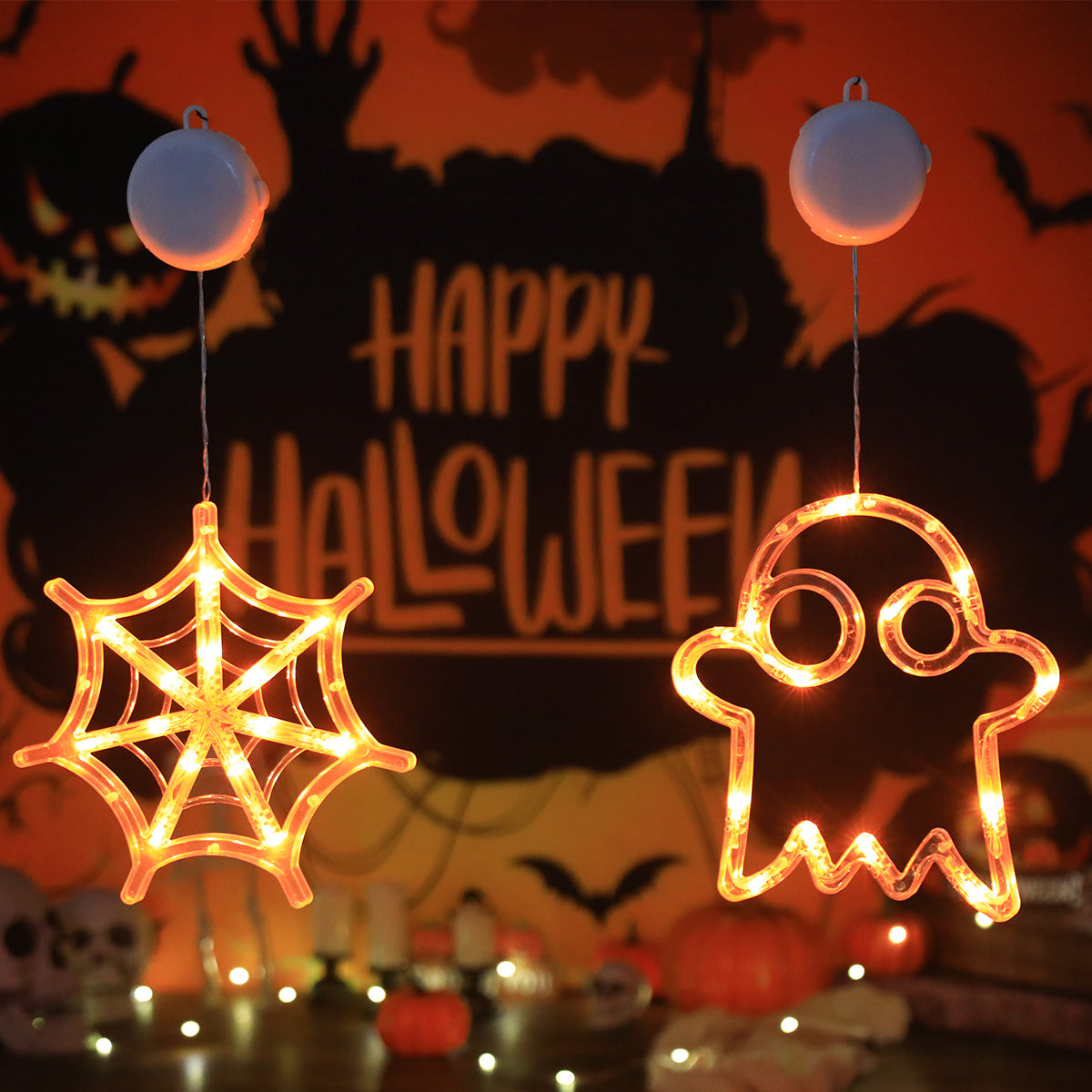 Halloween LED Hanging Lights – Battery-Powered Spooky Bat and Ghost Eye Ornaments for Festive Room, Living Room, and Party Decorations