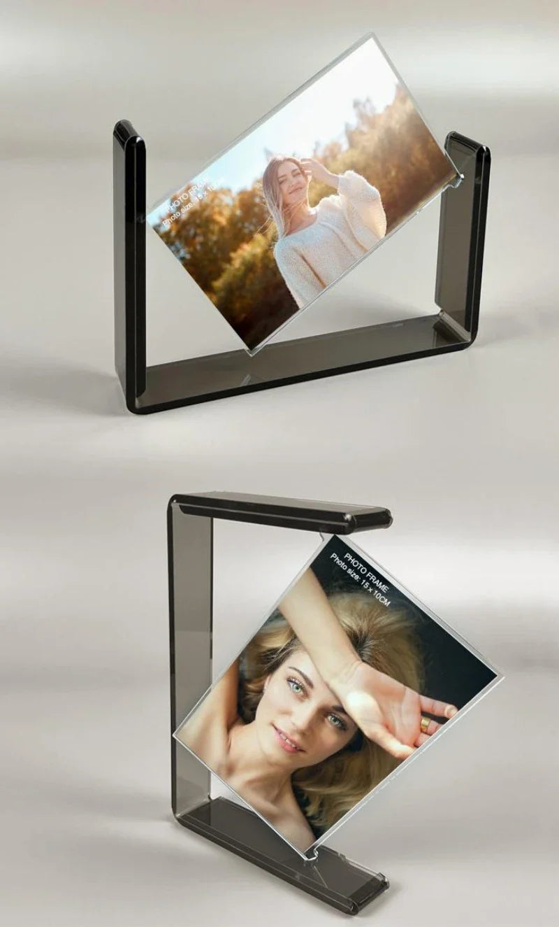 Double-sided Rotating Acrylic Photo Frame – 6-inch Transparent HD Display for Weddings, Home Decor, Capturing Memories with Elegant Wedding and Anniversary Love