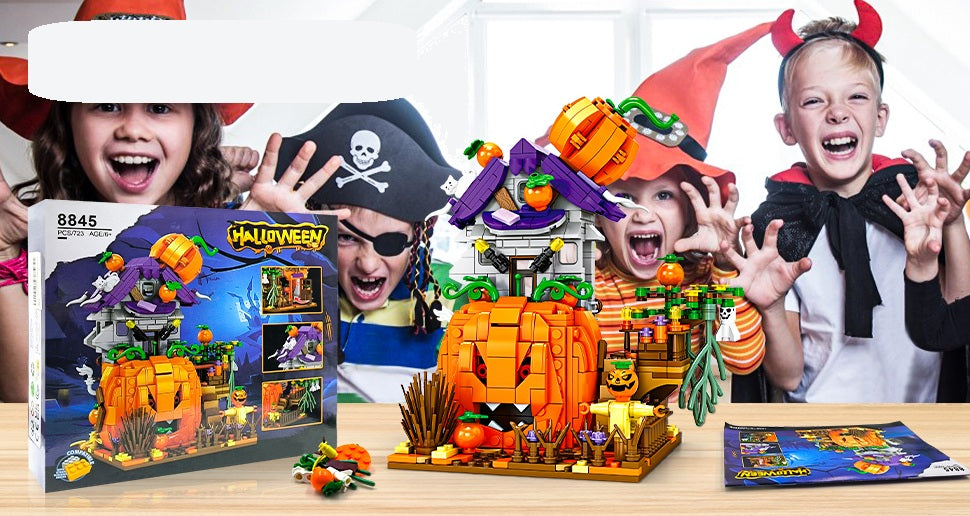 Halloween Decorative Cabin Building Block Model – ABS Creative Home Decor Toy, Spooky Block Set Gift for Kids and Families
