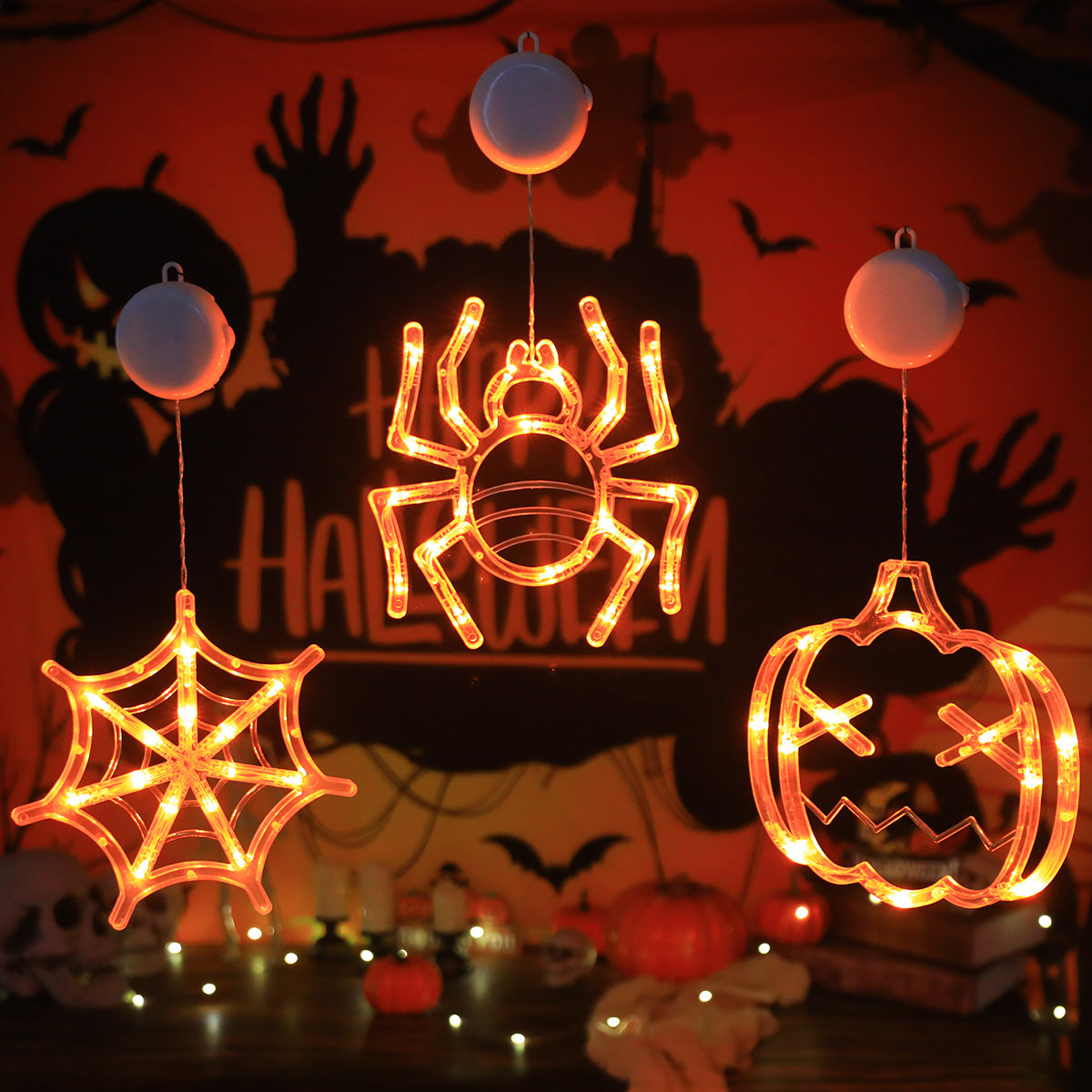 Halloween LED Hanging Lights – Battery-Powered Spooky Bat and Ghost Eye Ornaments for Festive Room, Living Room, and Party Decorations