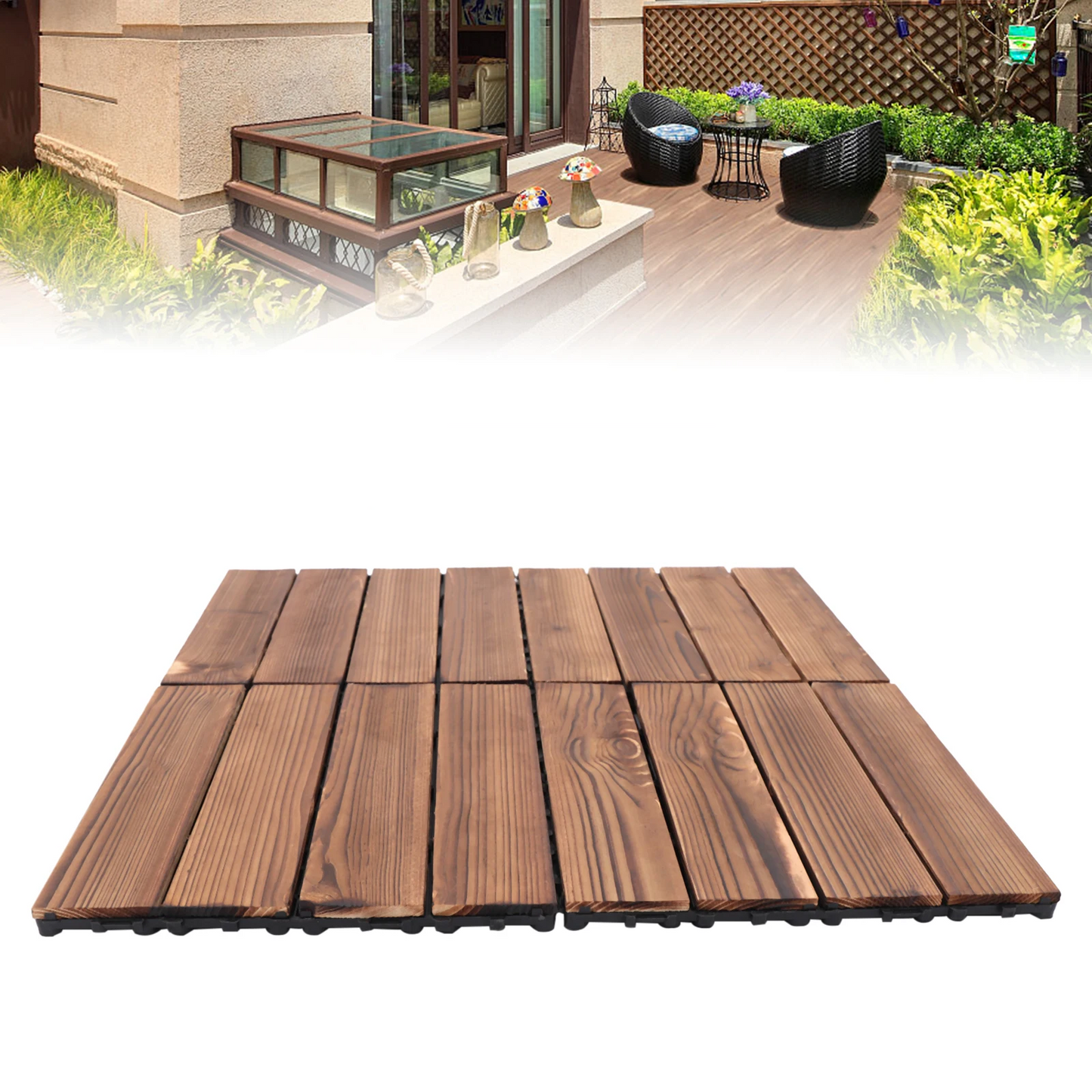 Interlocking Wood Flooring Tiles – 36-Pack 30x30cm DIY Floor Renovation System for Indoor/Outdoor Areas, Easy Click-Lock, Durable, Stylish Deck or Patio Upgrade