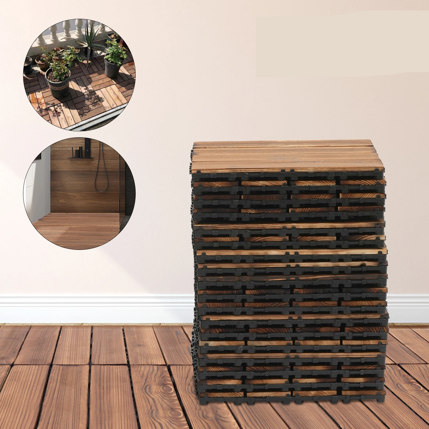 Interlocking Wood Flooring Tiles – 36-Pack 30x30cm DIY Floor Renovation System for Indoor/Outdoor Areas, Easy Click-Lock, Durable, Stylish Deck or Patio Upgrade