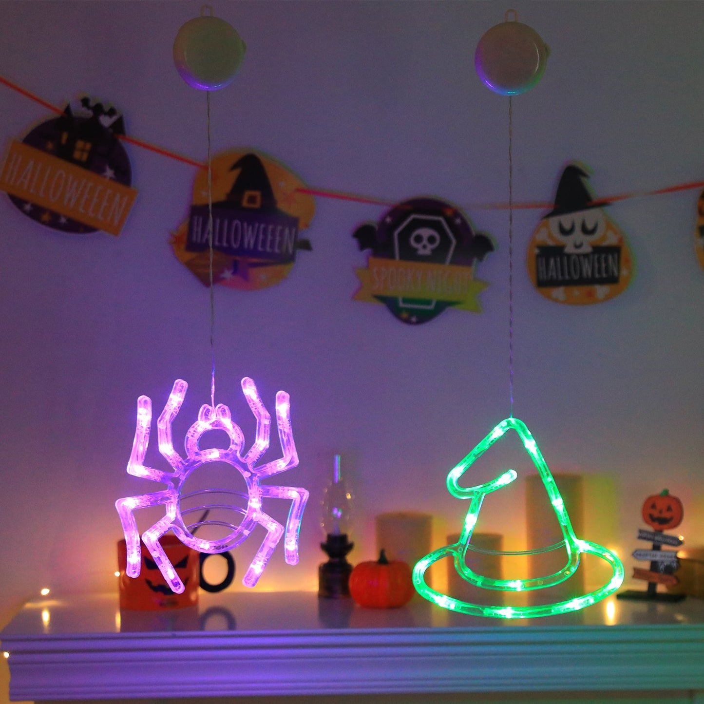 Halloween LED Hanging Lights – Battery-Powered Spooky Bat and Ghost Eye Ornaments for Festive Room, Living Room, and Party Decorations