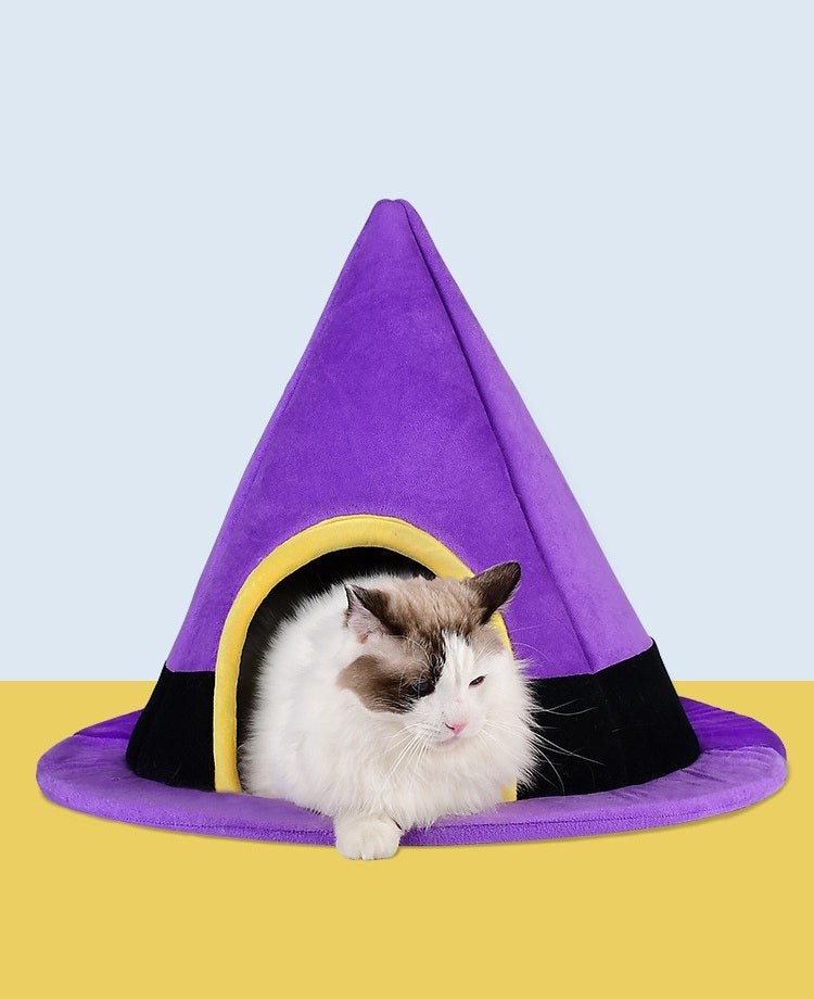 Halloween Cat Bed – Soft Semi-Enclosed Pet House for Cats and Small Dogs, Cozy Winter Nest for Indoor and Outdoor Comfort