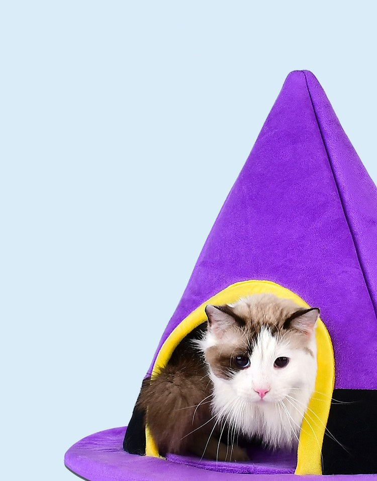 Halloween Cat Bed – Soft Semi-Enclosed Pet House for Cats and Small Dogs, Cozy Winter Nest for Indoor and Outdoor Comfort