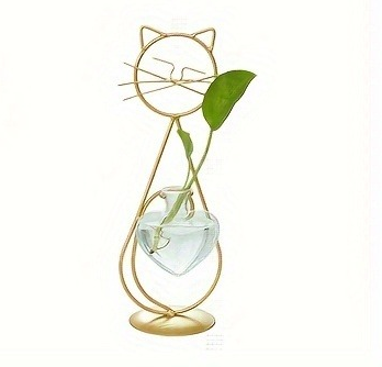 Heart-Shaped Cat Iron Flower Vase – Creative Hydroponic Glass Planter for Dining Table & Home Décor