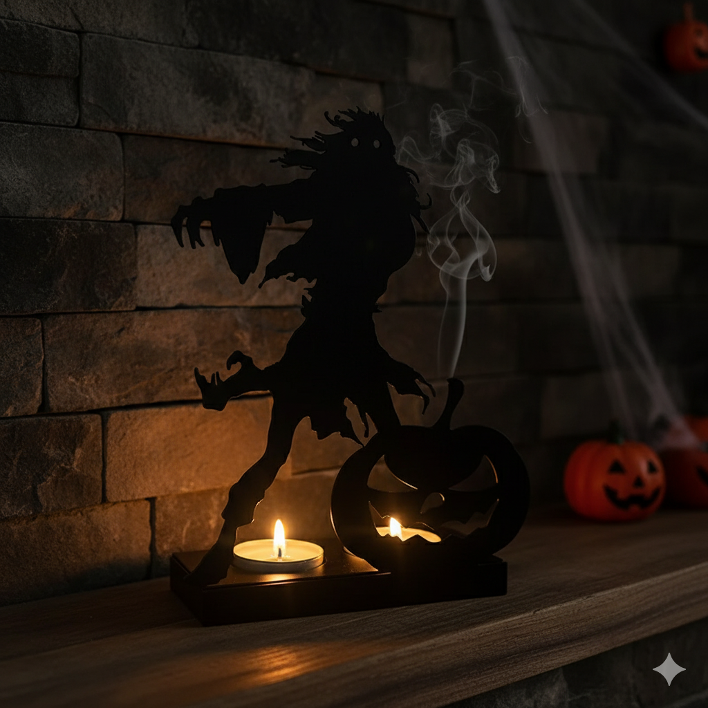 Halloween Gothic Candle Holder – Black Metal Candelabra for Spooky Ambience, Party Table Centerpiece, and Haunted Home Decoration