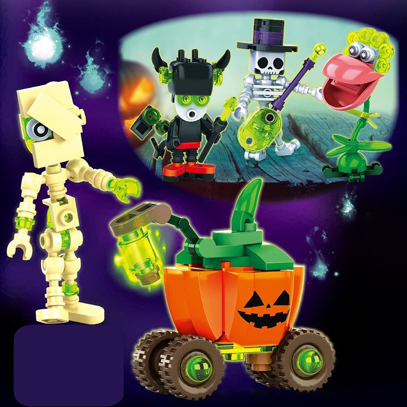 Halloween Puzzle Building Blocks – Luminous Pumpkin, Skull, and Elf Assembly Toy Set for Kids Educational Creative Holiday Fun