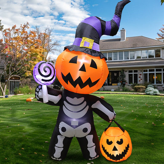 Inflatable Halloween Pumpkin Ghost Witch Model – Large Yard Prop with Built-In LED Lights for Party and Scary Outdoor Decorations