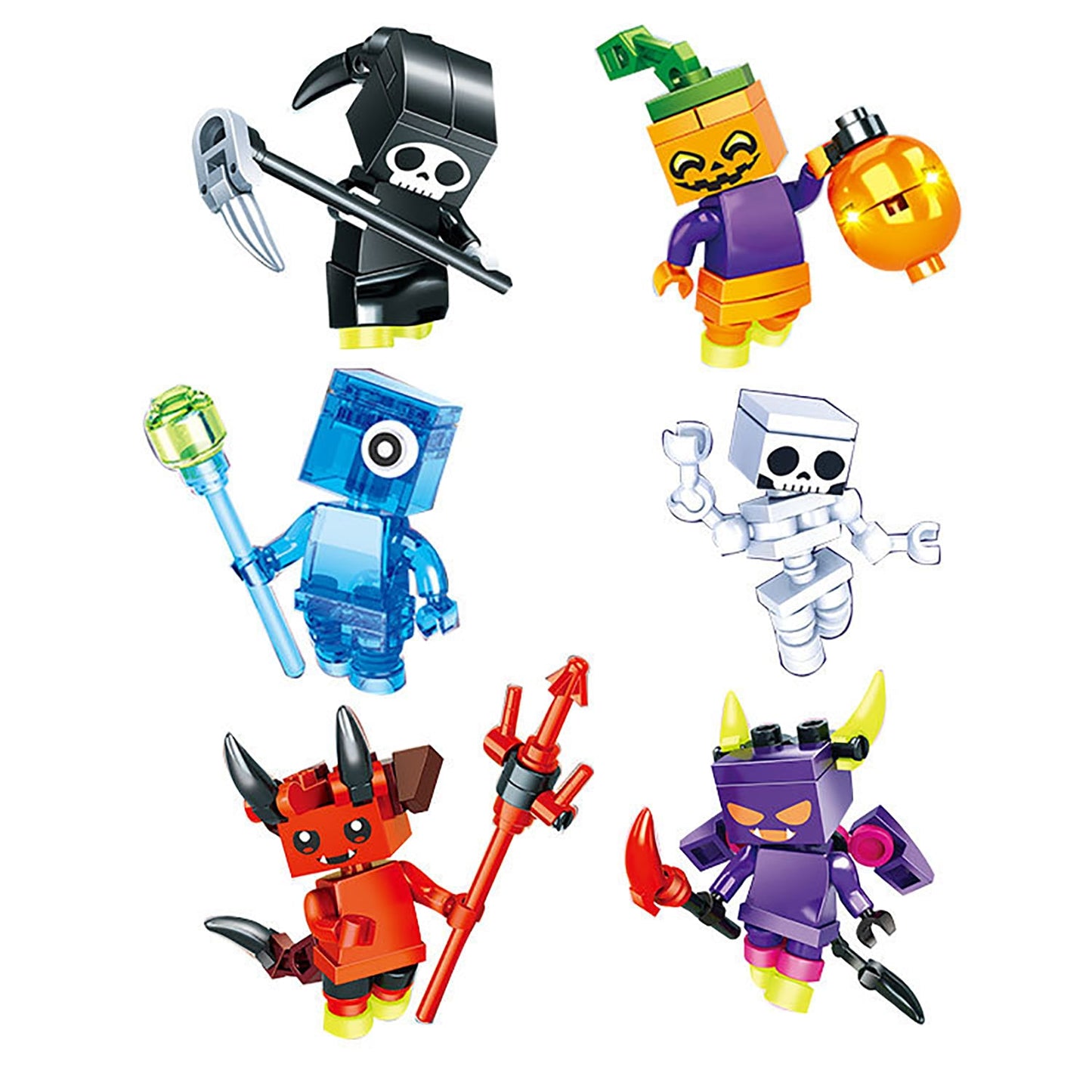 Halloween Puzzle Building Blocks – Luminous Pumpkin, Skull, and Elf Assembly Toy Set for Kids Educational Creative Holiday Fun