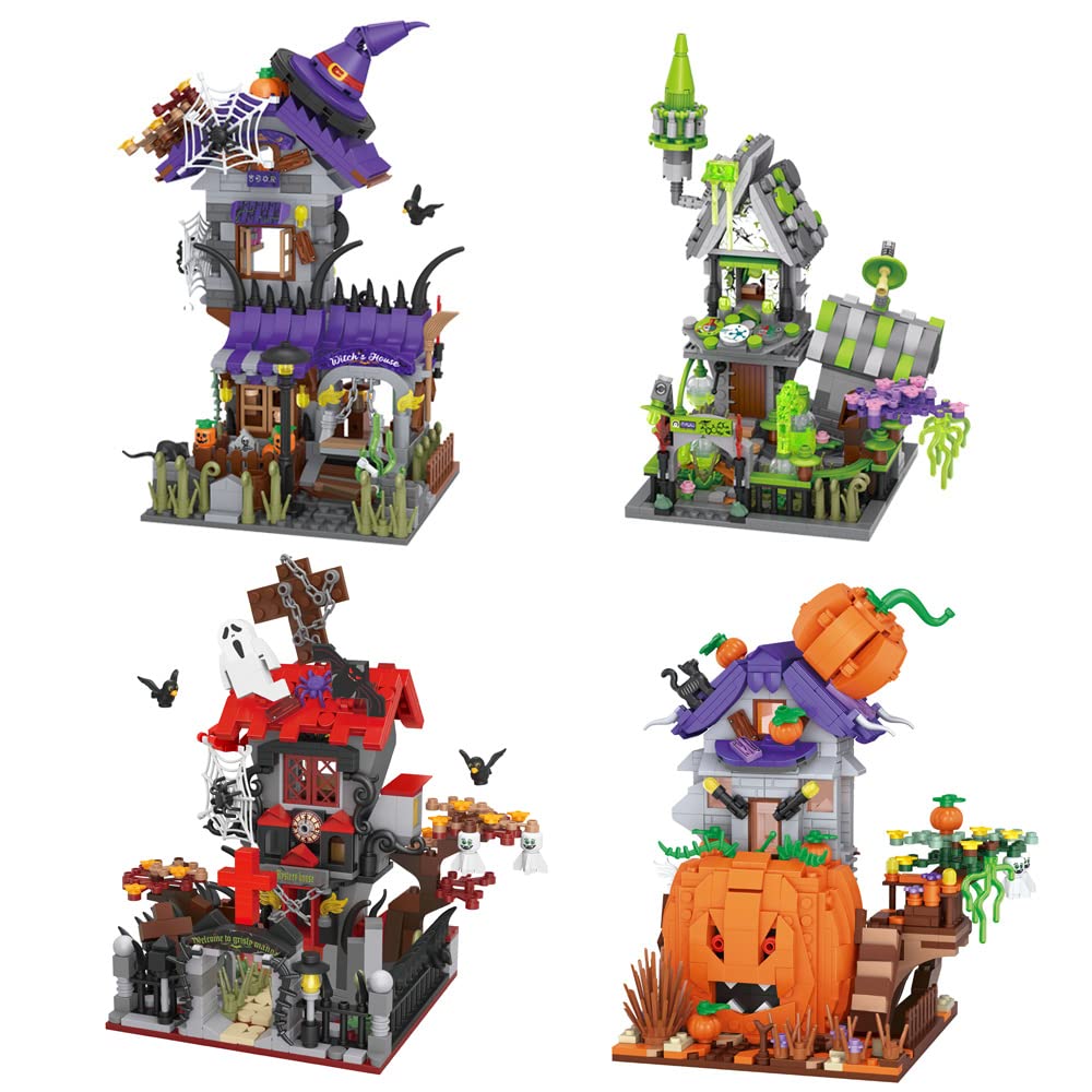 Halloween Decorative Cabin Building Block Model – ABS Creative Home Decor Toy, Spooky Block Set Gift for Kids and Families