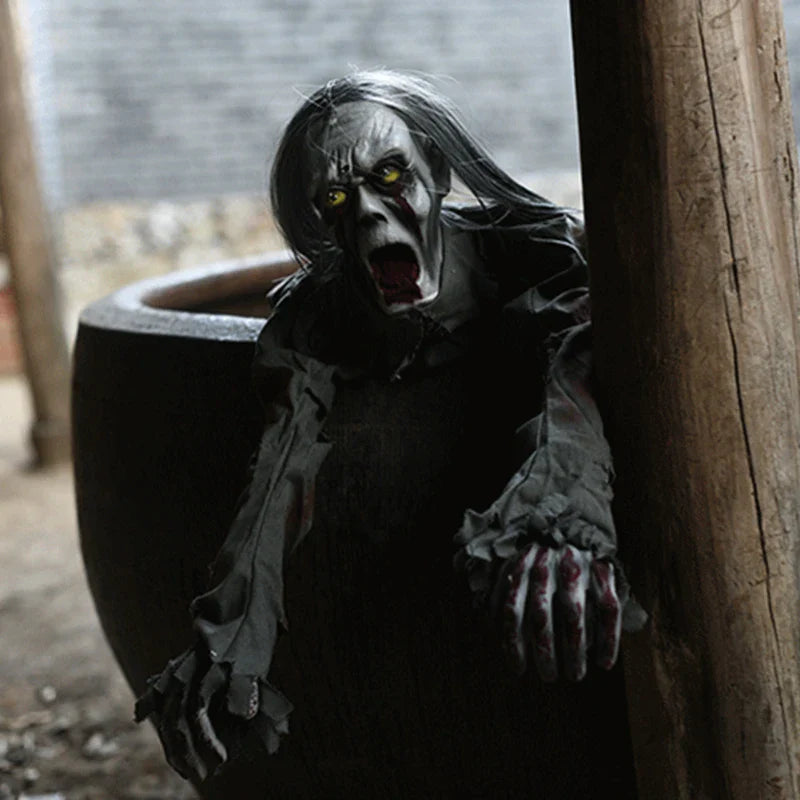 Screaming Crawling Ghost Decoration with LED Glowing Eyes – Voice Activated Halloween Prop for Yard, Garden, Porch, and Scary Parties