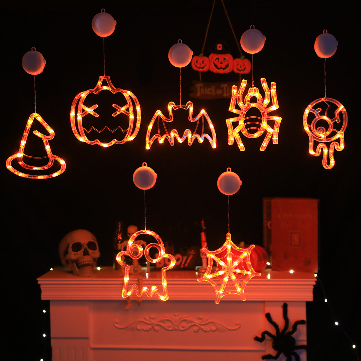 Halloween LED Hanging Lights – Battery-Powered Spooky Bat and Ghost Eye Ornaments for Festive Room, Living Room, and Party Decorations