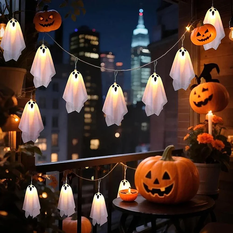 Halloween Hanging Ghost Decorations – Light-Up Flying Ghost Ornaments with Luminous Glow for Trees, Courtyards, Windows, and Haunted Houses