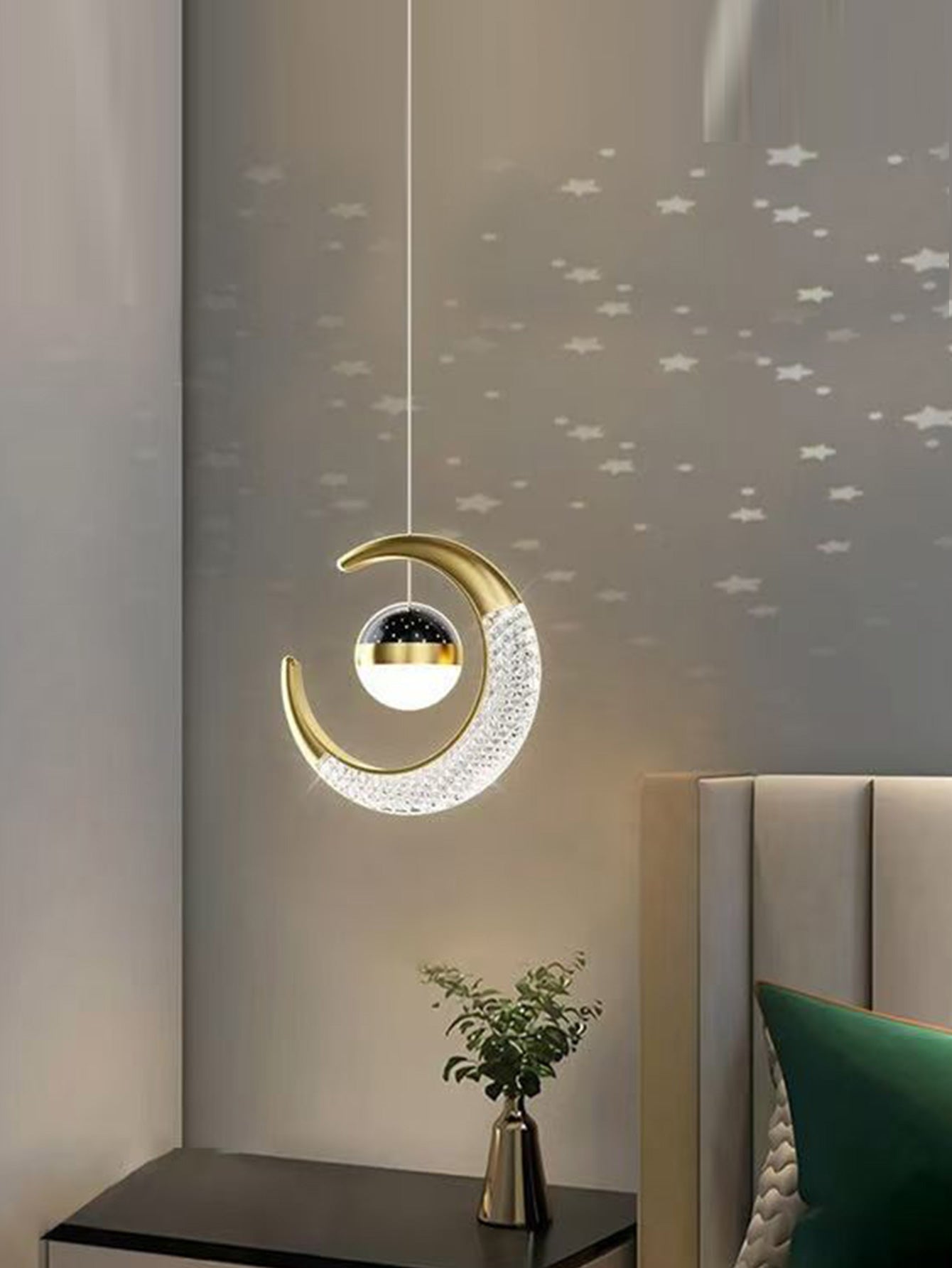 Modern Gold Moon Pendant Chandelier – Adjustable Acrylic Lampshade for Dining Room or Bedroom, High-Translucent Bedside Hanging Lamp with Elegant Luxury Design