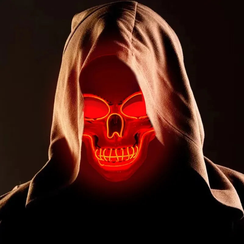 Halloween LED Skull Mask – Glowing Cold Light Horror Mask with LED Illumination for Masquerade, Cosplay, Haunted House, and Party Decor