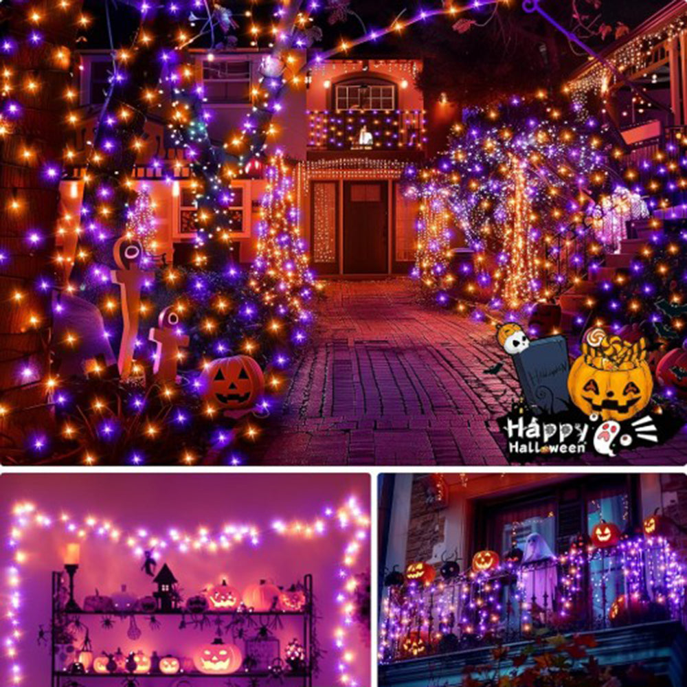 Halloween LED String Lights – Purple and Orange Fairy Lights for Outdoor Terrace, Garden, Street, Home, Christmas, and Party Decor