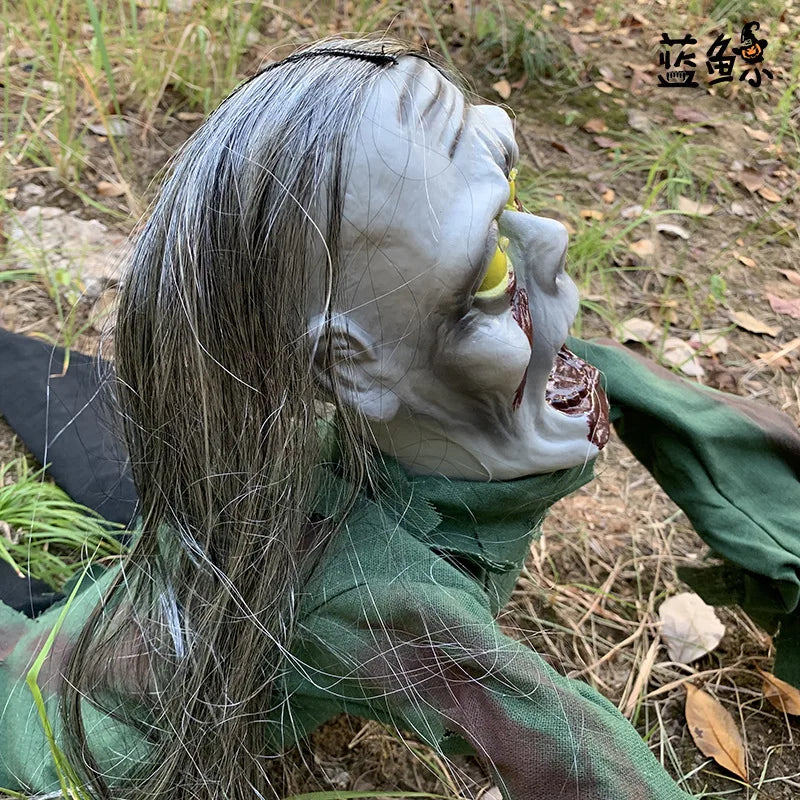 Screaming Crawling Ghost Decoration with LED Glowing Eyes – Voice Activated Halloween Prop for Yard, Garden, Porch, and Scary Parties