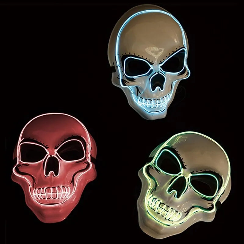 Halloween LED Skull Mask – Glowing Cold Light Horror Mask with LED Illumination for Masquerade, Cosplay, Haunted House, and Party Decor