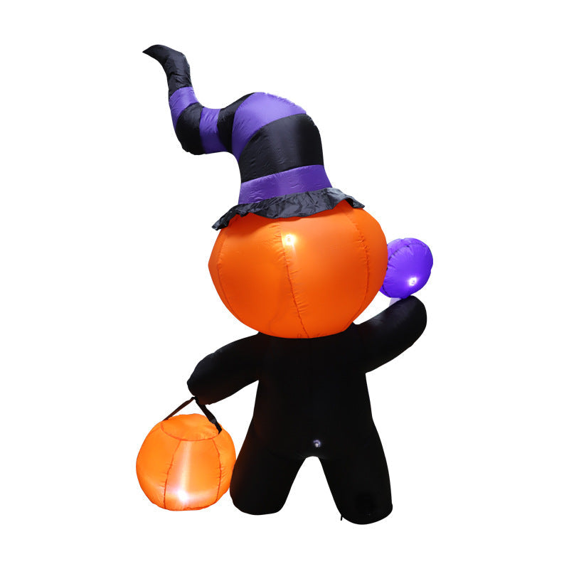 Inflatable Halloween Pumpkin Ghost Witch Model – Large Yard Prop with Built-In LED Lights for Party and Scary Outdoor Decorations