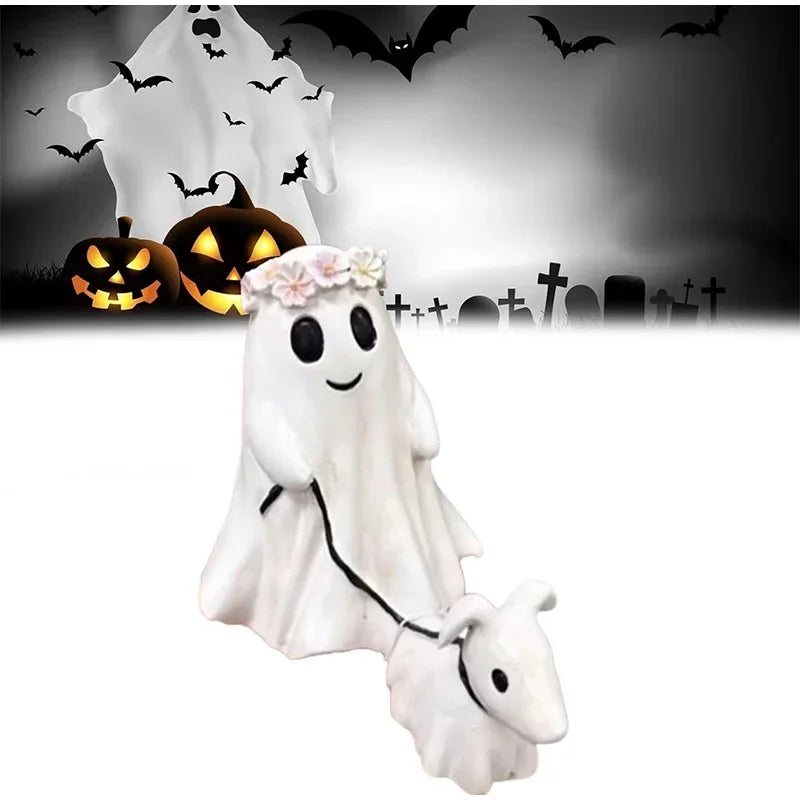 Halloween Ghost Dog Figurine – Cute Walking Dog Statue with Spooky Festival Charm, Tabletop Decoration, and Household Ornament Party Gift
