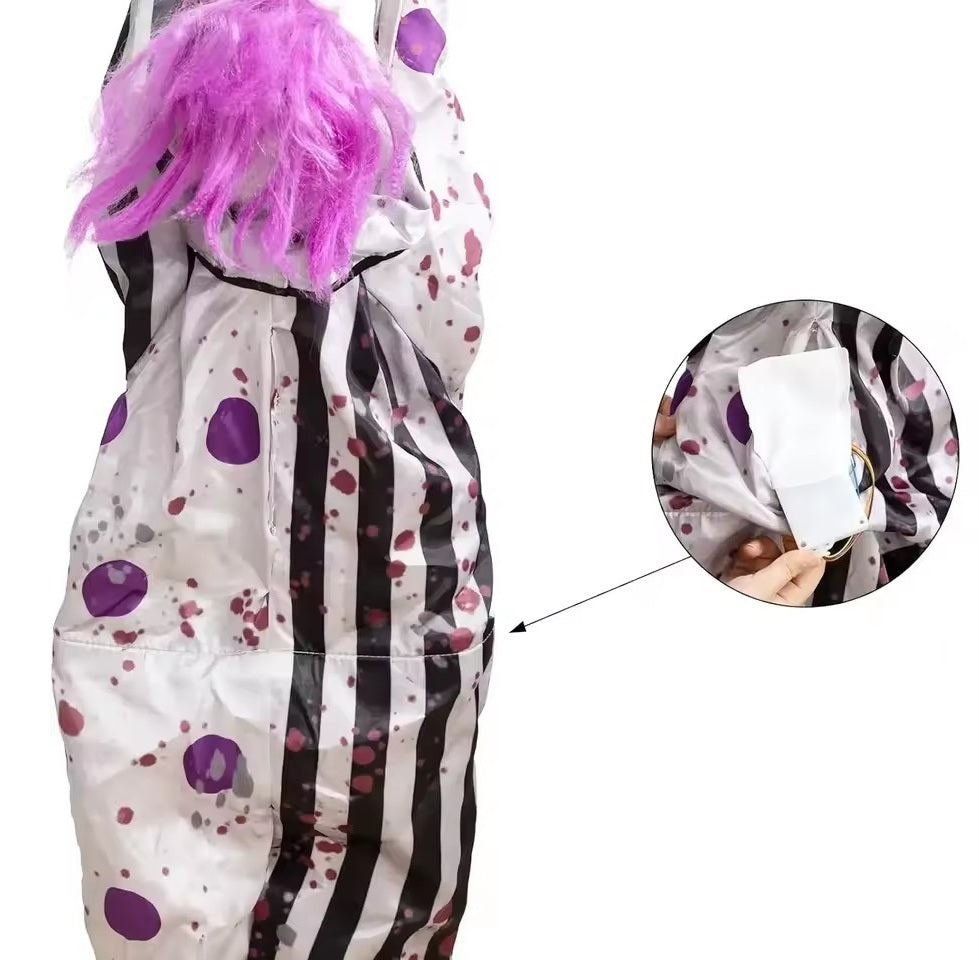 Sound-Activated Hanging Ghost Decoration – Halloween Talking Clown Prop with Glowing Lights for Haunted House, Porch, and Party Decor