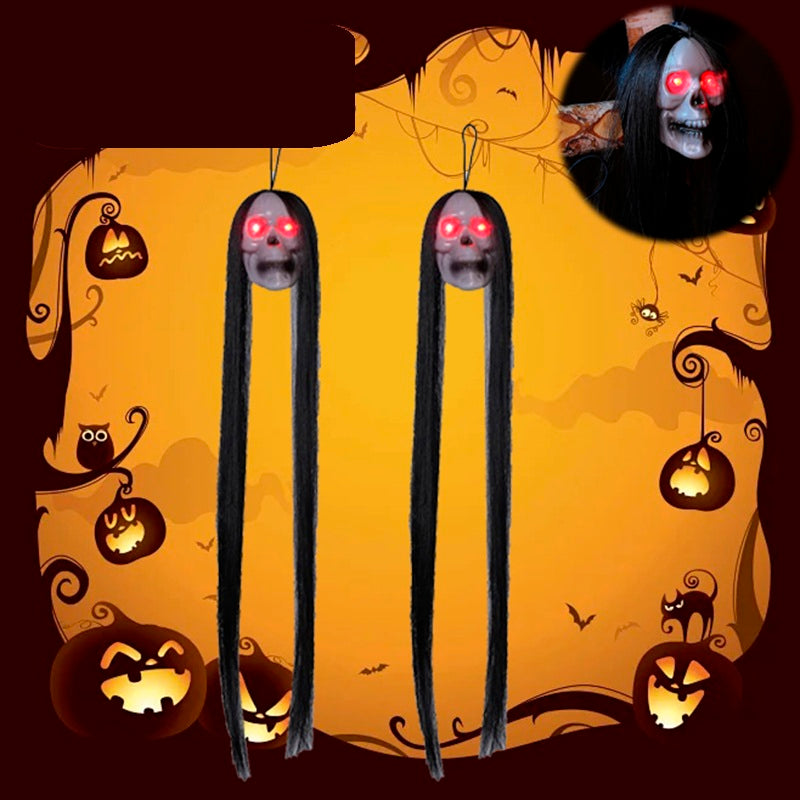 Halloween Hanging Ghost Skeleton Props – 30pcs LED Light-Up Horror Figures with Long Hair for Haunted House, Bar, and Party Decor