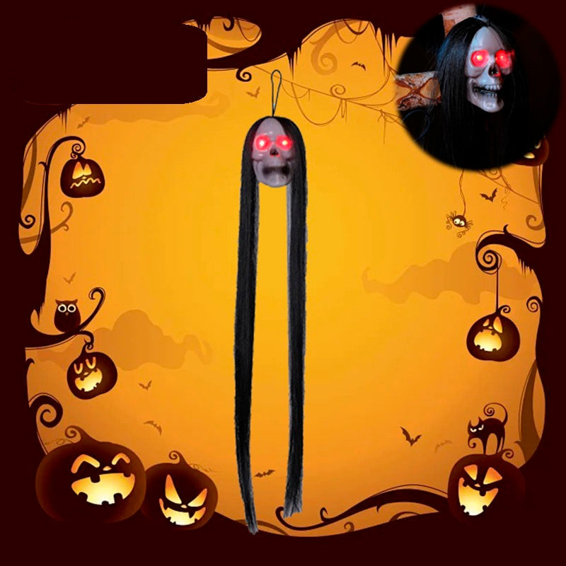 Halloween Hanging Ghost Skeleton Props – 30pcs LED Light-Up Horror Figures with Long Hair for Haunted House, Bar, and Party Decor