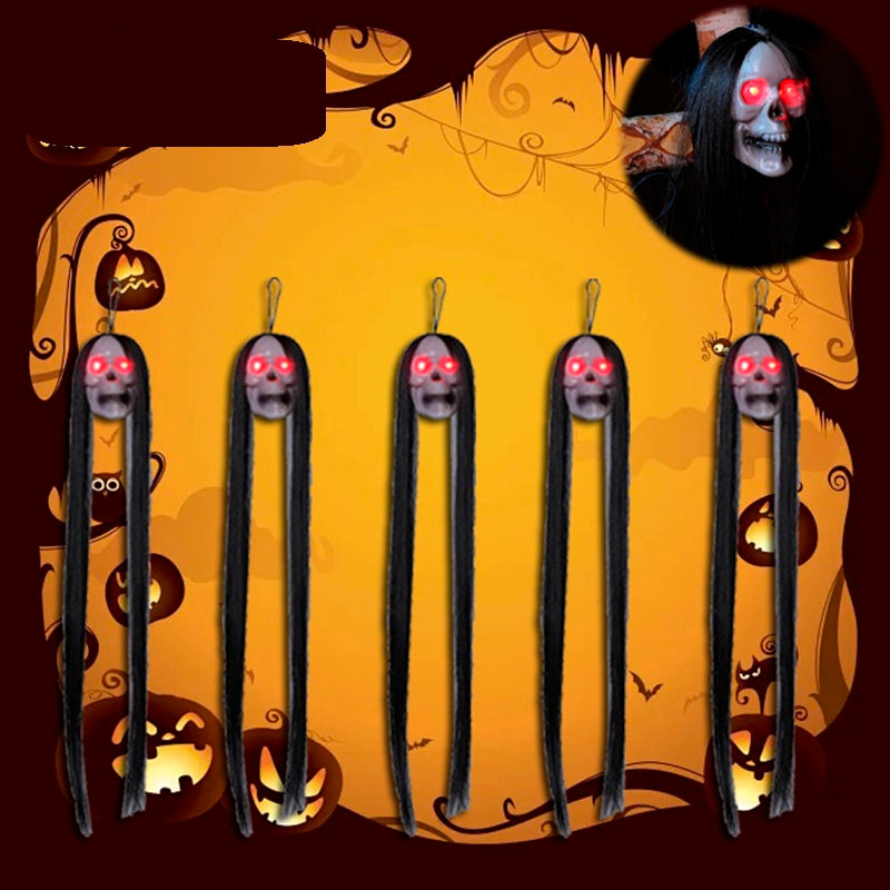 Halloween Hanging Ghost Skeleton Props – 30pcs LED Light-Up Horror Figures with Long Hair for Haunted House, Bar, and Party Decor