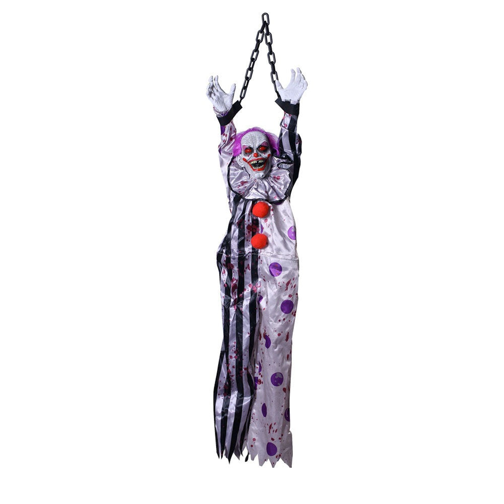 Sound-Activated Hanging Ghost Decoration – Halloween Talking Clown Prop with Glowing Lights for Haunted House, Porch, and Party Decor