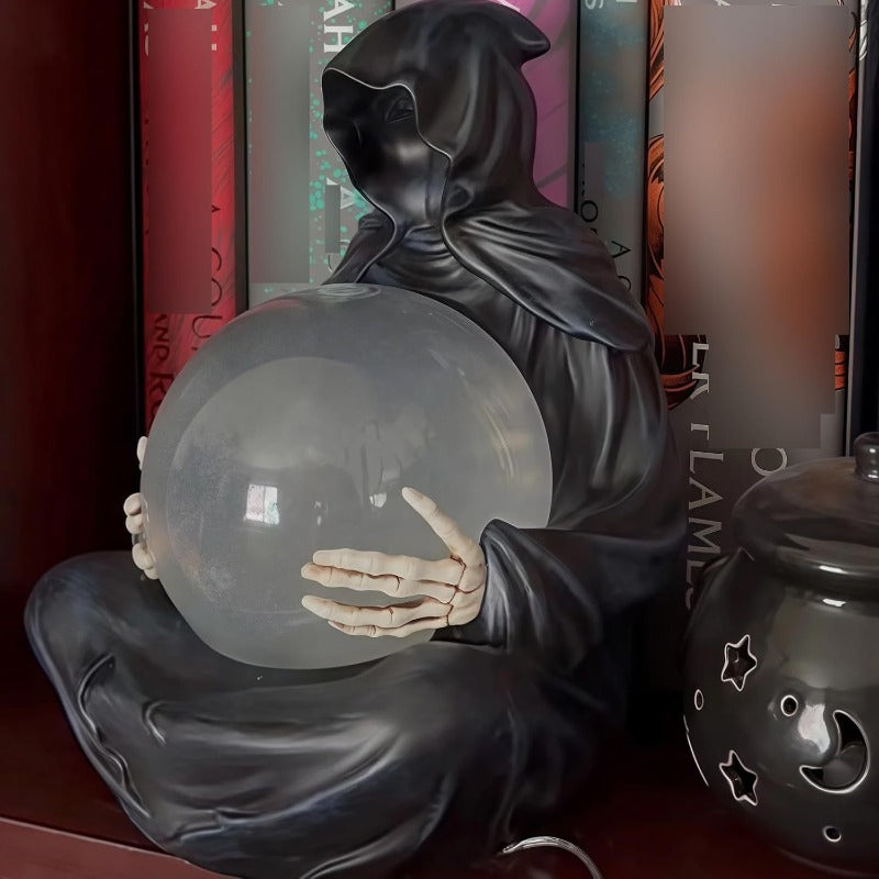 Halloween Grim Reaper Crystal Ball – Spooky Death God Ornament for Haunted House Party Decorations and Creepy Holiday Celebrations