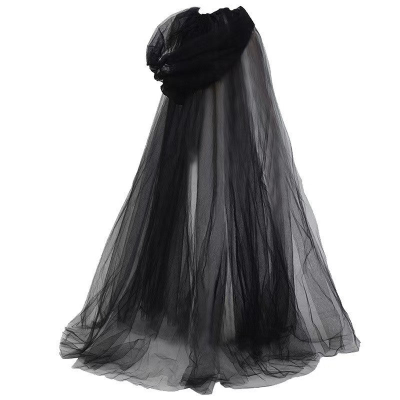 Hooded Mesh Cloak Cape – Men and Women Long Witch Wedding Bride Costume, Gothic Halloween Party Dark Goth Cosplay Outfit