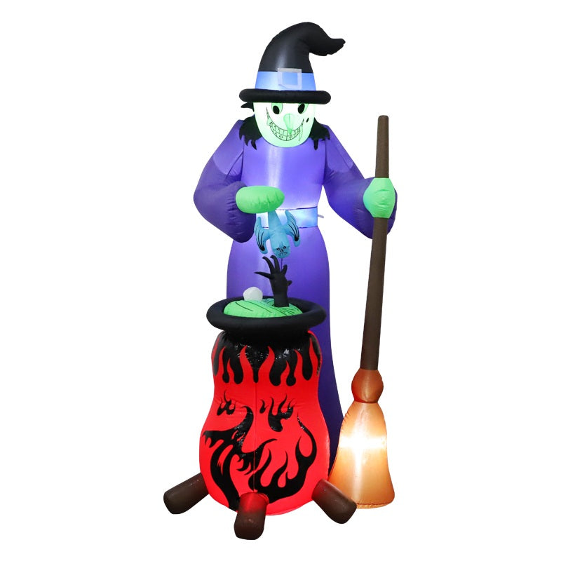 Halloween Inflatable Witch and Pig Model – Built-In LED Light Up Yard Props for Lawn, Garden, Indoor, and Party Decorations