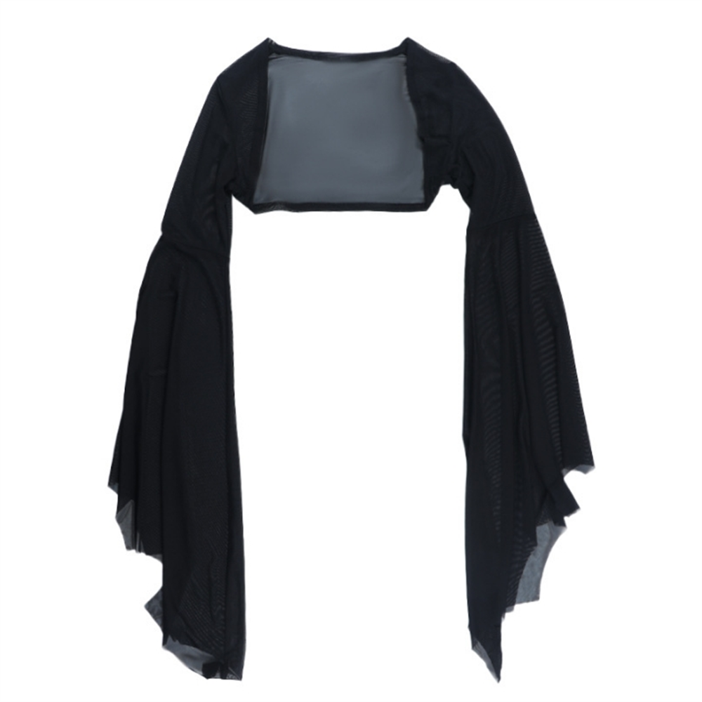 Halloween Gothic Mesh Crop Top for Women – Sexy Batwing Sleeve See-Through Blouse, Vintage Streetwear for Cosplay and Party Fashion
