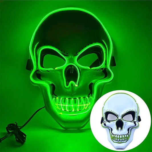 Halloween LED Skull Mask – Glowing Cold Light Horror Mask with LED Illumination for Masquerade, Cosplay, Haunted House, and Party Decor