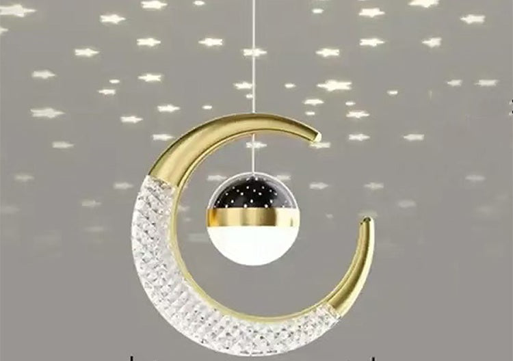 Modern Gold Moon Pendant Chandelier – Adjustable Acrylic Lampshade for Dining Room or Bedroom, High-Translucent Bedside Hanging Lamp with Elegant Luxury Design