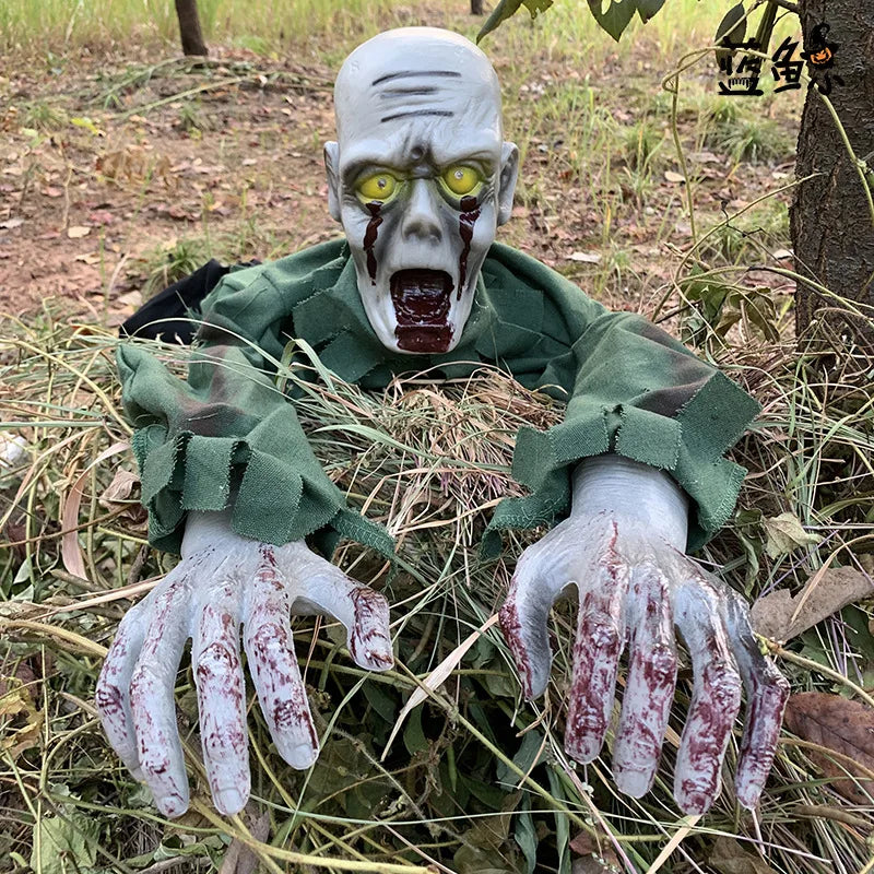 Screaming Crawling Ghost Decoration with LED Glowing Eyes – Voice Activated Halloween Prop for Yard, Garden, Porch, and Scary Parties