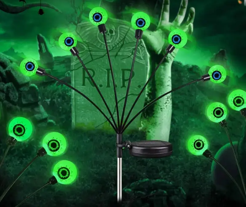 Halloween Eyeball Solar Lights – Pack Firefly Stake Lights with 6 Heads for Garden, Lawn, Patio, Festival Decoration