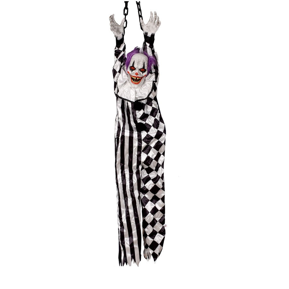 Sound-Activated Hanging Ghost Decoration – Halloween Talking Clown Prop with Glowing Lights for Haunted House, Porch, and Party Decor