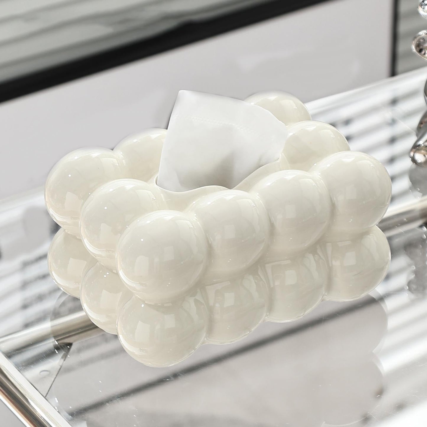 Ceramic Cloud Shaped Facial Tissue Holder – Non-Slip Tissue Box Cover and Dispenser for Living Room, Bathroom, and Kitchen Countertop