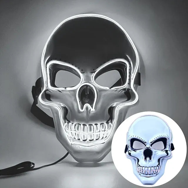 Halloween LED Skull Mask – Glowing Cold Light Horror Mask with LED Illumination for Masquerade, Cosplay, Haunted House, and Party Decor